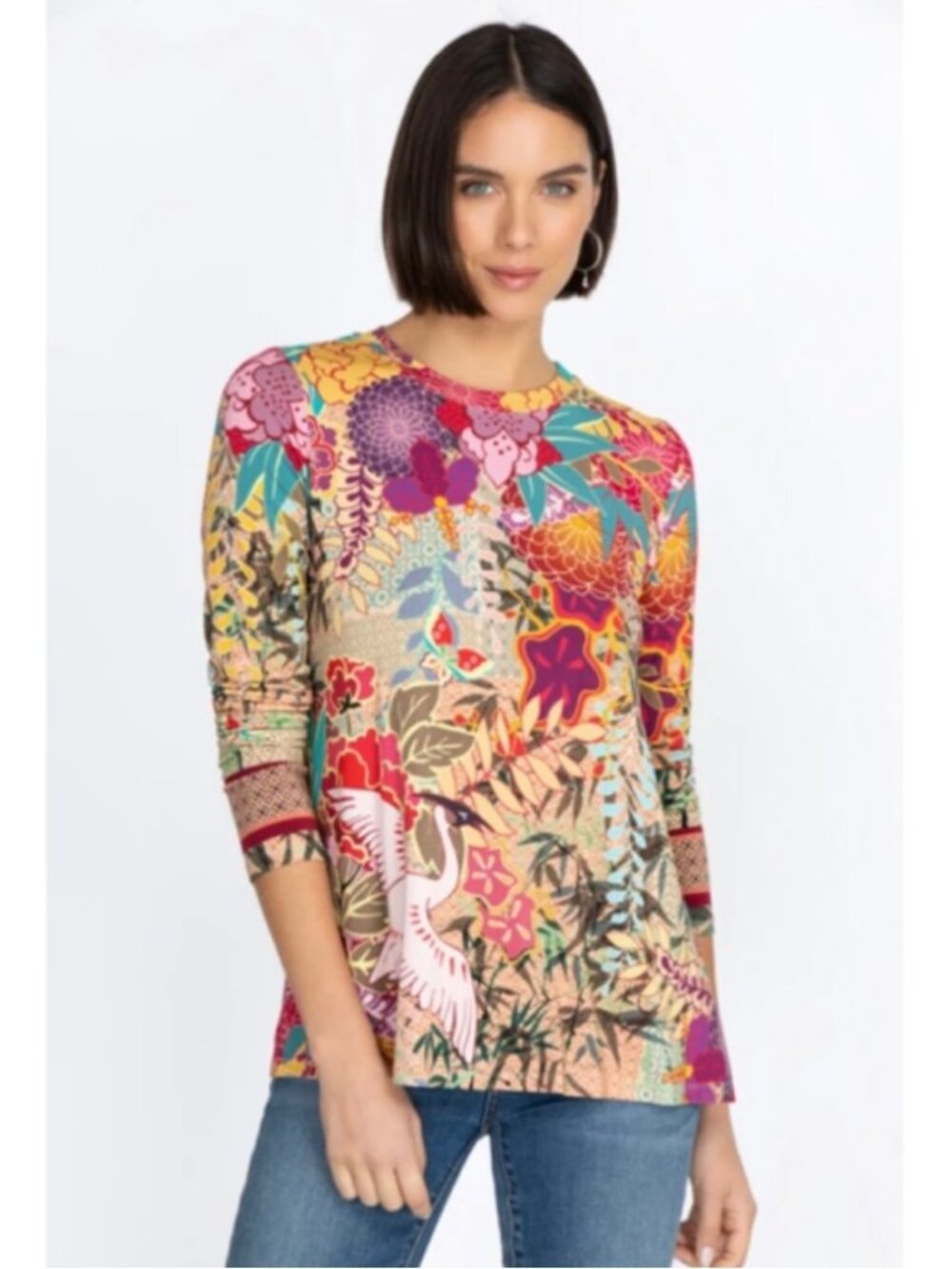 Johnny Was Getsu Favorite Long Sleeve Crew Neck Swing Tee